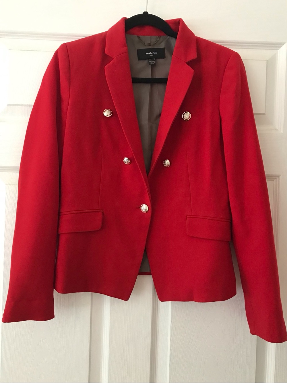 Mango Red Double-Breasted Blazer with Gold Buttons